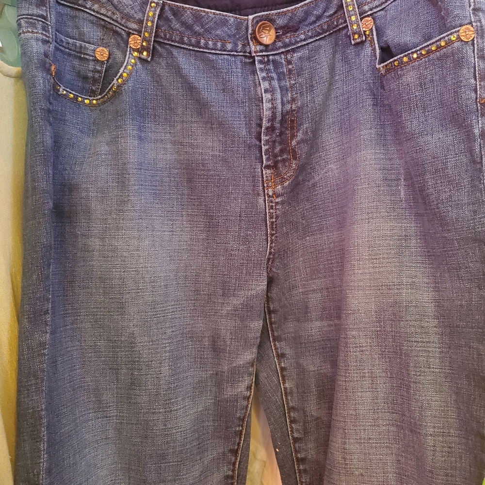 Seven 7 Premium Denim RustGold Rhinestone Embellished SZ 16 x32-33L Like New